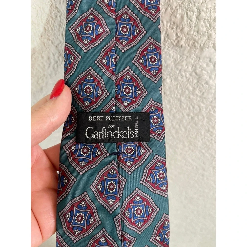 Vintage‎ Bert Pulitzer for Garfinckel's Men's Necktie Green Blue Red Diamond